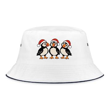 Weihnachten – Drei Papageitaucher mit Hüten - Bucket Hat - Weiß/Navy - Vorne