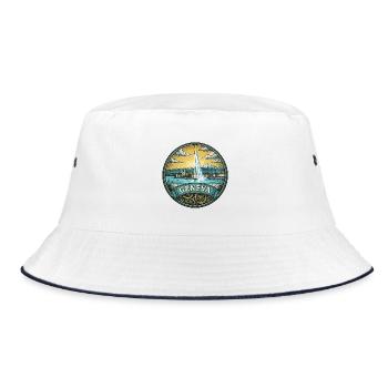 Genfer Schweiz Reiseabzeichen Jet d'Eau Geschenk - Bucket Hat - Weiß/Navy - Vorne