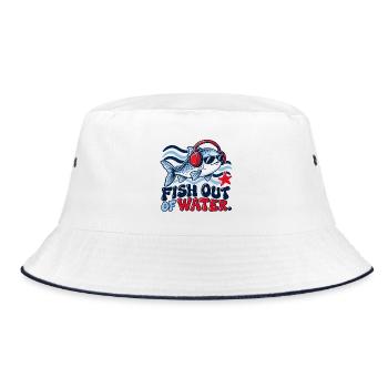 Fisch Out of Water mit Kopfhörern - Bucket Hat - Weiß/Navy - Vorne