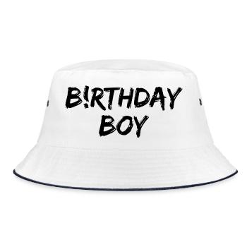 BiRTHDAY BOY, GEBURTSTAGSKIND, HAPPY BIRTHDAY MANN - Bucket Hat - Weiß/Navy - Vorne