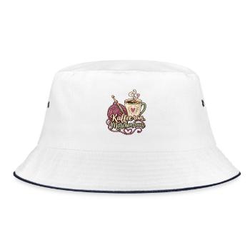 Häkeln Shirt Spruch Kaffee rein Maschen raus - Bucket Hat - Weiß/Navy - Vorne