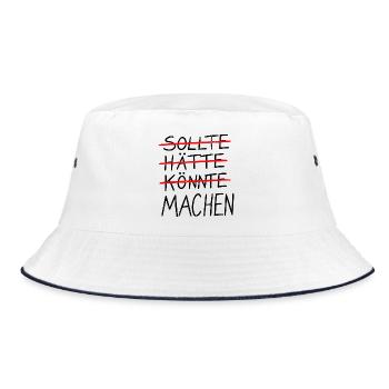 SOLLTE / HÄTTE / KÖNNTE / MACHEN - Bucket Hat - Weiß/Navy - Vorne