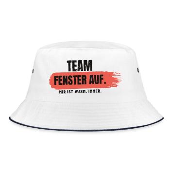 Team Fenster auf – mir ist warm - Bucket Hat - Weiß/Navy - Vorne