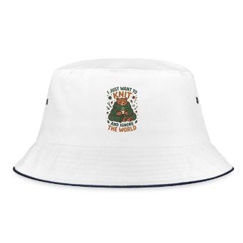 Ich will stricken und die Welt ignorieren - Bucket Hat - Weiß/Navy - Vorne