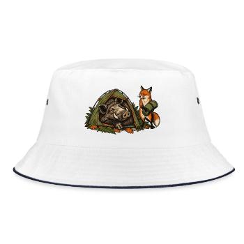 Wildschwein und Fuchs beim Zelten - Bucket Hat - Weiß/Navy - Vorne