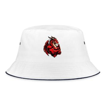Feuerdrache Kraftbild - Bucket Hat - Weiß/Navy - Vorne