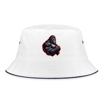 Kraftvoller Gorilla mit rotem Outline - Bucket Hat - Weiß/Navy - Vorne