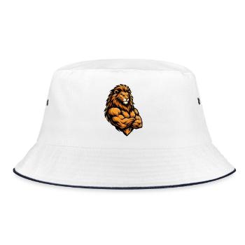 König der Stärke: Löwe mit Muskeln - Bucket Hat - Weiß/Navy - Vorne