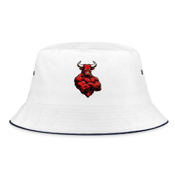 Roter Stier Muskelheld - Bucket Hat - Weiß/Navy - Vorne