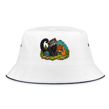 Kleiner Binturong am bunten Kuppelzelt - Bucket Hat - Weiß/Navy - Vorne