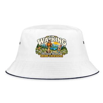 Ich gehe spazieren, weil Laufen mir übertrieben erscheint - Bucket Hat - Weiß/Navy - Vorne
