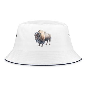 Europäische Bisons im Winter - Bucket Hat - Weiß/Navy - Vorne