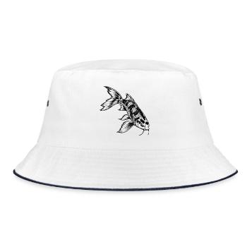 Koi Karpfen – Schwarz Weiß Fischgravur - Bucket Hat - Weiß/Navy - Vorne