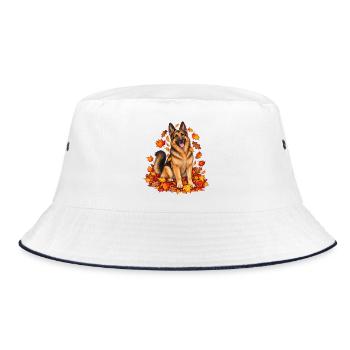 Herbstlicher Schäferhund auf Laub - Bucket Hat - Weiß/Navy - Vorne