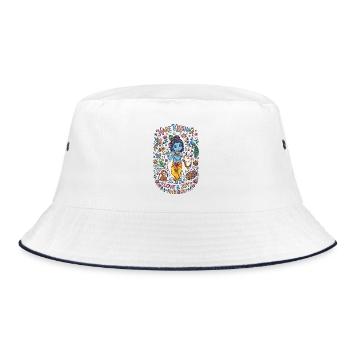 Cute Krishna Doodle – Hare Krishna Love & Joy  - Bucket Hat - Weiß/Navy - Vorne