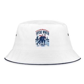 Fryske Winter Retro Schlittschuh Schaatsen Design - Bucket Hat - Weiß/Navy - Vorne