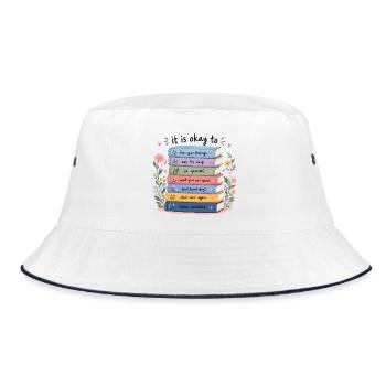 Buchstapel der Selbsthilfe - Bucket Hat - Weiß/Navy - Vorne