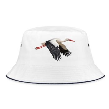 Weißstorch im Flug – schwarzweißes Storchenmotiv - Bucket Hat - Weiß/Navy - Vorne