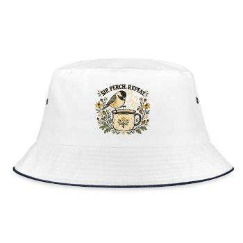 Meise Kaffee Vogelbeobachtung Retro - Bucket Hat - Weiß/Navy - Vorne