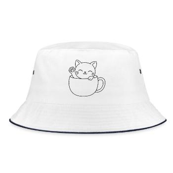Süßes Teetassen-Kätzchen - Bucket Hat - Weiß/Navy - Vorne