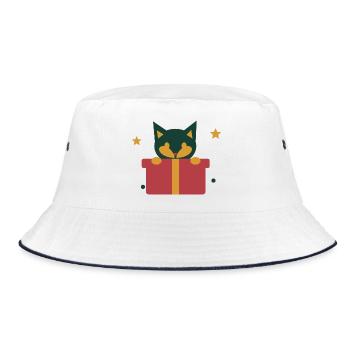Neugierige Katze im Weihnachtsgeschenk - Bucket Hat - Weiß/Navy - Vorne