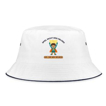 Spiel nicht den Helden, hol dir nen Gelben - Bucket Hat - Weiß/Navy - Vorne