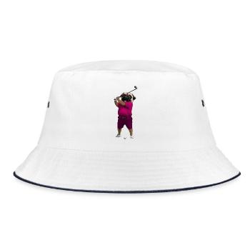 Hund Mops Golf - Bucket Hat - Weiß/Navy - Vorne