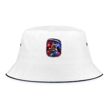 Französische Bulldogge Am Steuer Im Polizeiauto - Bucket Hat - Weiß/Navy - Vorne