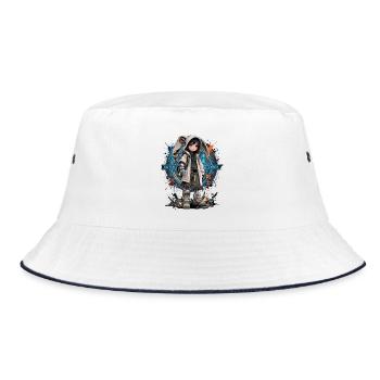 Baby-Cyborg im Cyberpunk-Viertel - Bucket Hat - Weiß/Navy - Vorne