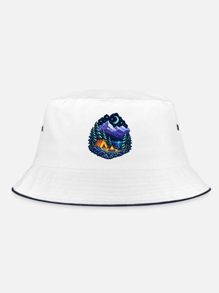 Camping unter dem Mond - Bucket Hat - Weiß/Navy