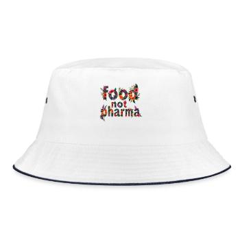 Food Not Pharma Bunte Blumenbuchstaben - Bucket Hat - Weiß/Navy - Vorne