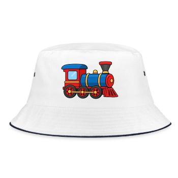 Kleine bunte Lokomotive – Comic Zug - Bucket Hat - Weiß/Navy - Vorne