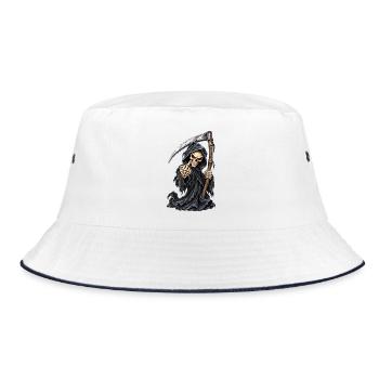Sensenmann mit Sense und Schemen - Bucket Hat - Weiß/Navy - Vorne