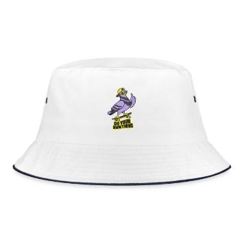 Lila Vogel Skateboard Statement - Bucket Hat - Weiß/Navy - Vorne