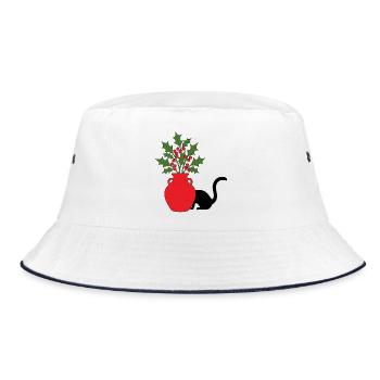 gatto_si_nasconde_dietro_vaso_con_agrifoglio - Bucket Hat - Weiß/Navy - Vorne