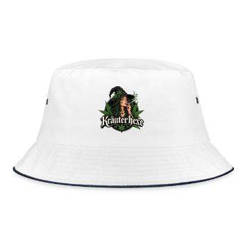Rauchende Kräuterhexe Hanfblatt - Bucket Hat - Weiß/Navy - Vorne