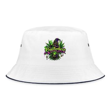 Kräuterhexe mit Hanfblatt und Hexenhut - Bucket Hat - Weiß/Navy - Vorne