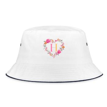 H Monogramm Blumen Herz personalisierbar - Bucket Hat - Weiß/Navy - Vorne