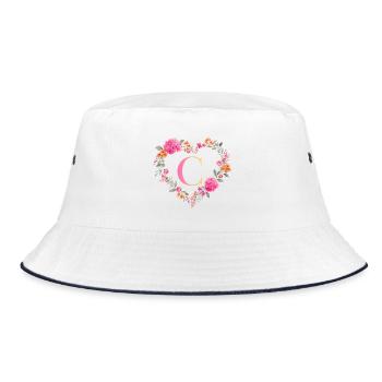 C Monogramm Blumen Herz personalisierbar - Bucket Hat - Weiß/Navy - Vorne