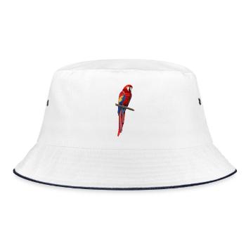 Ara Papagei - Bunter Vogel auf einem Ast - Bucket Hat - Weiß/Navy - Vorne