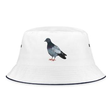 Stadttaube - Realistisch gemalte Taube - Bucket Hat - Weiß/Navy - Vorne