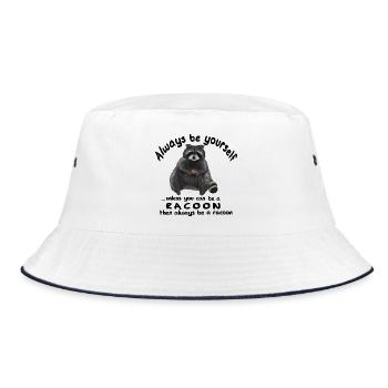 Always be yourself - Waschbär mit Keks - Bucket Hat - Weiß/Navy - Vorne