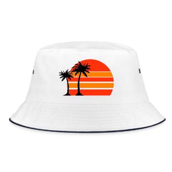 Sonnenuntergang am Palmenstrand - Bucket Hat - Weiß/Navy - Vorne