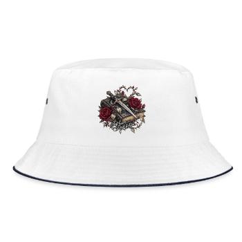 Dunkle Romanze: Herz Rose Klinge - Bucket Hat - Weiß/Navy - Vorne