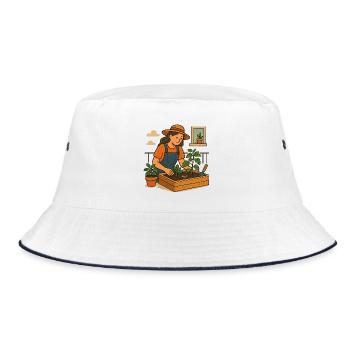 Geschenk fürs erste Balkon-Hochbeet - Bucket Hat - Weiß/Navy - Vorne