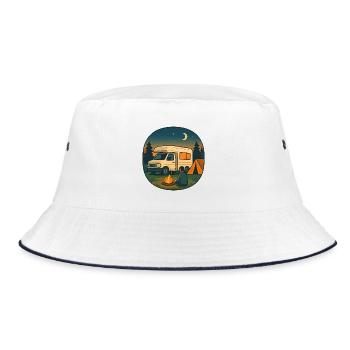Geschenk zur ersten Nacht im eigenen Wohnmobil - Bucket Hat - Weiß/Navy - Vorne