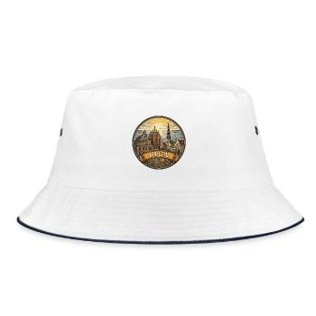 Riga Lettland Reiseabzeichen Haus der Schwarzkopf-Geschenk - Bucket Hat - Weiß/Navy - Vorne