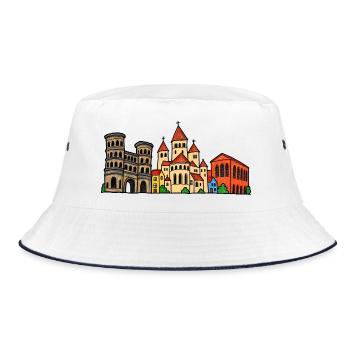 Trier Skyline im bunten Wachsmalstil - Bucket Hat - Weiß/Navy - Vorne