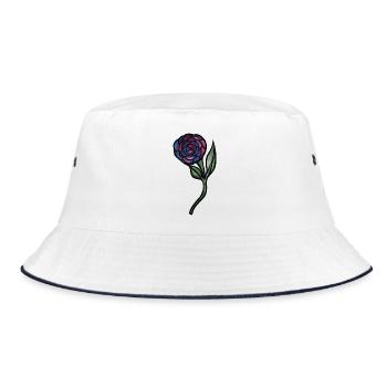 Blaues Rosen-Aquarell auf Schwarz - Bucket Hat - Weiß/Navy - Vorne