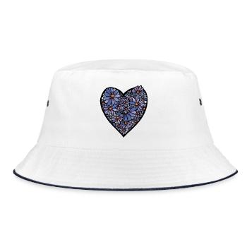 Blaue Blütenherzblüte - Bucket Hat - Weiß/Navy - Vorne
